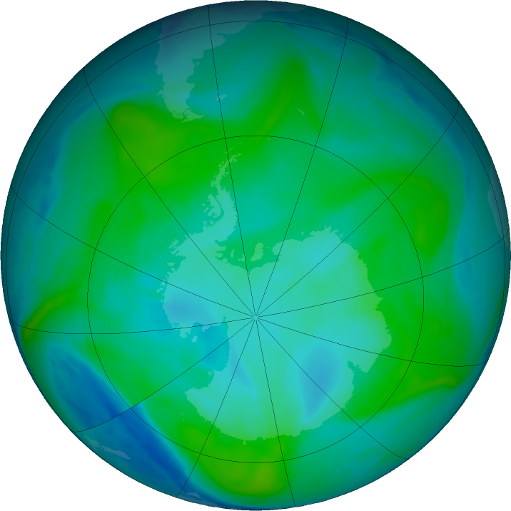 Antarctic ozone map for 29 January 2018